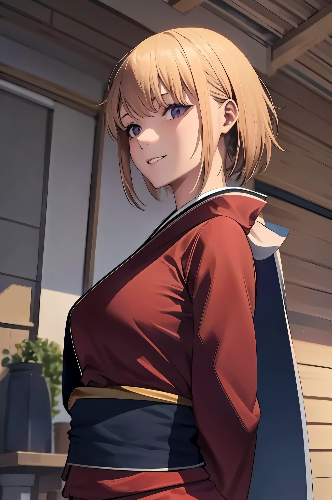solo, 1girl, parted lips, cha hae-in, purple eyes, expressive eyes, perfect face,
BREAK (Blue Yakata,kimono,japanese clothes:1.2),
BREAK slight smile、cute smile、cloudy liquid,((arms behind back:1.5)),
BREAK Cafe background,
BREAK best quality, masterpiece, highres, (perfect hands, perfect anatomy),(intricate details, masterpiece, 8k, UHD, highres),