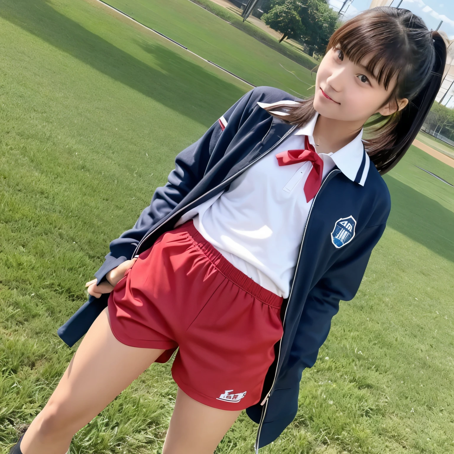 A high school girl from the track and field club takes off her pants and shows her pussy