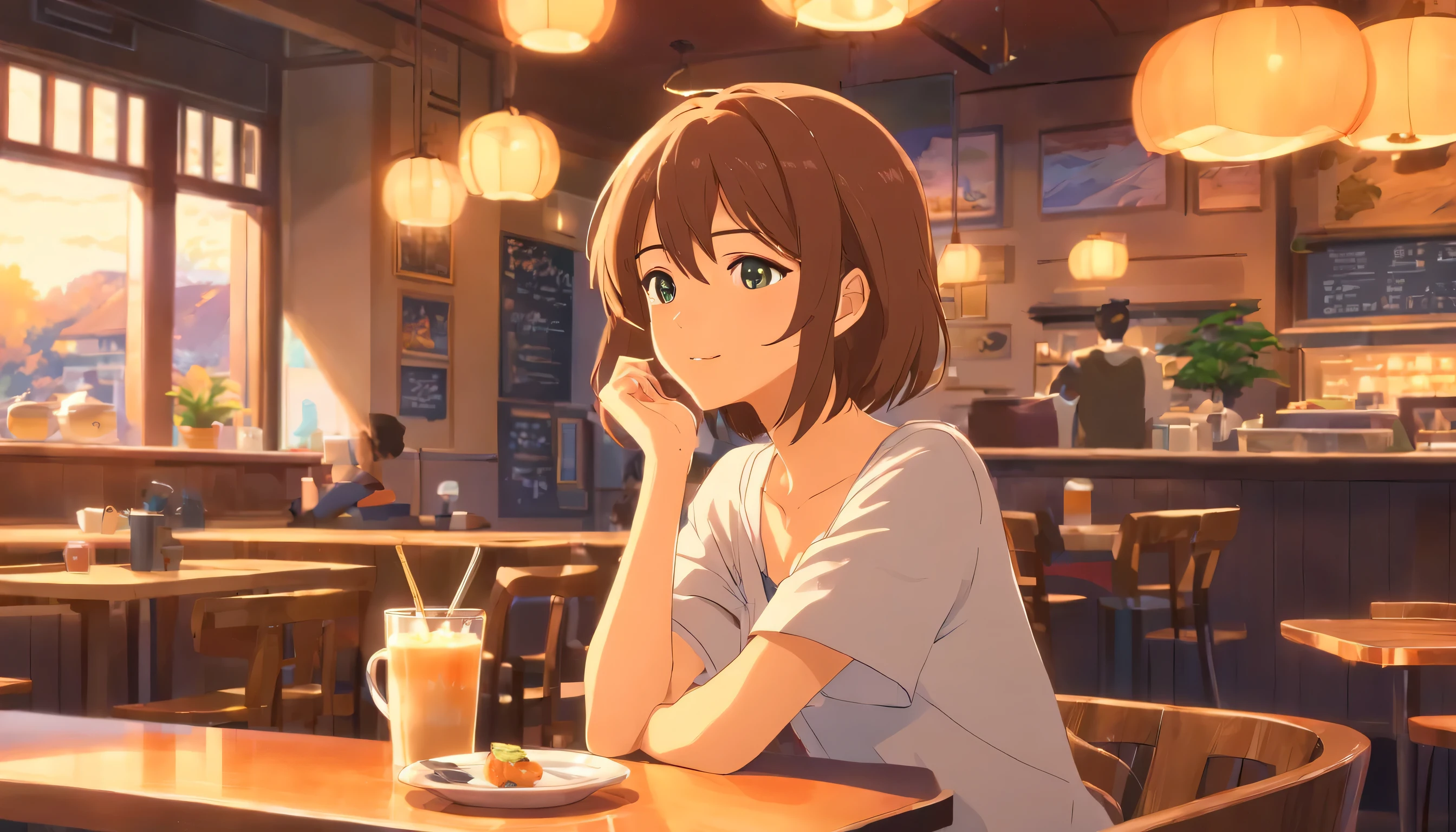 Beautiful woman relaxing in café, Cozy and cozy atmosphere,