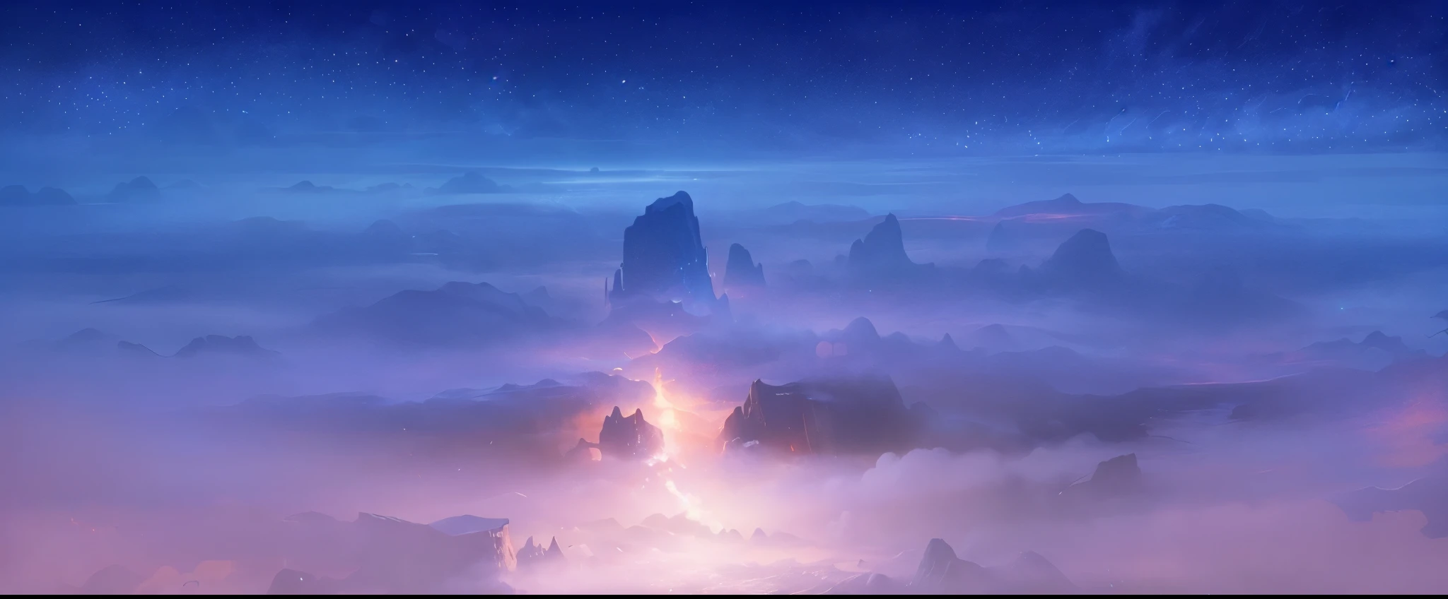 there is a picture of a mountain with a fire in it, atmospheric fantasy sky, epic dreamlike fantasy landscape, impressive fantasy landscape, ross tran. scenic background, mystical fantasy landscape, high fantasy landscape, epic fantasy landscape, far away dreamy atmosphere, detailed fantasy digital art, epic fantasy digital art style, ethereal landscape, fantasy digital painting, background artwork, fantasy landscape