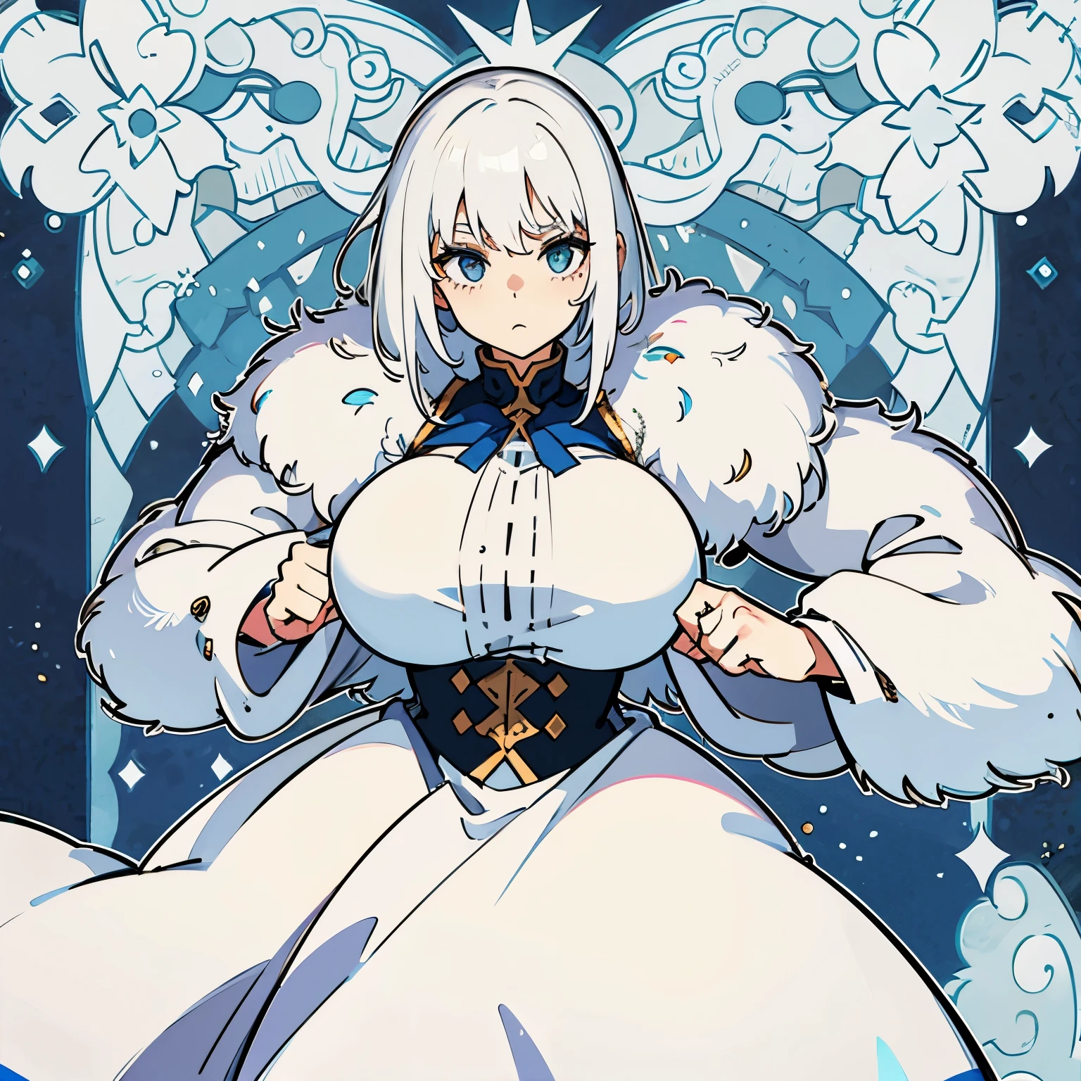 White hair, beautiful, strong, big breasts