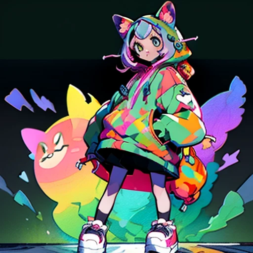 Full body picture Kemomimi hoodie Parka Short spats