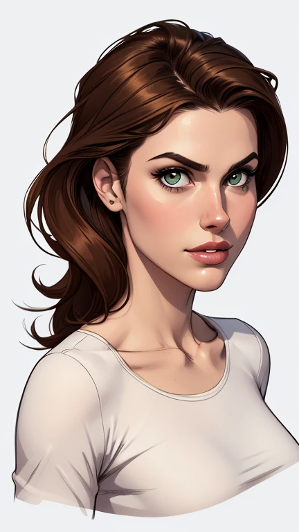 estilo de desenho animado:1.2), Alexandra Daddario mulher Imagem de desenho animado de uma mulher , roupas sensuais , garota super fofa, authoritarian would be facial expressioncartoon style illustration, estilo de arte dos desenhos animados, estilo de arte dos desenhos animados, digital illustration style, design de personagens altamente detalhado, arte digital detalhada fofa, City fan art, design de personagem retrato, beautiful digital illustration, retrato de alta qualidade, arte em quadrinhos, retrato do design do personagem, white background Buso without clothes and medium breasts, beautiful and symmetrical body curves