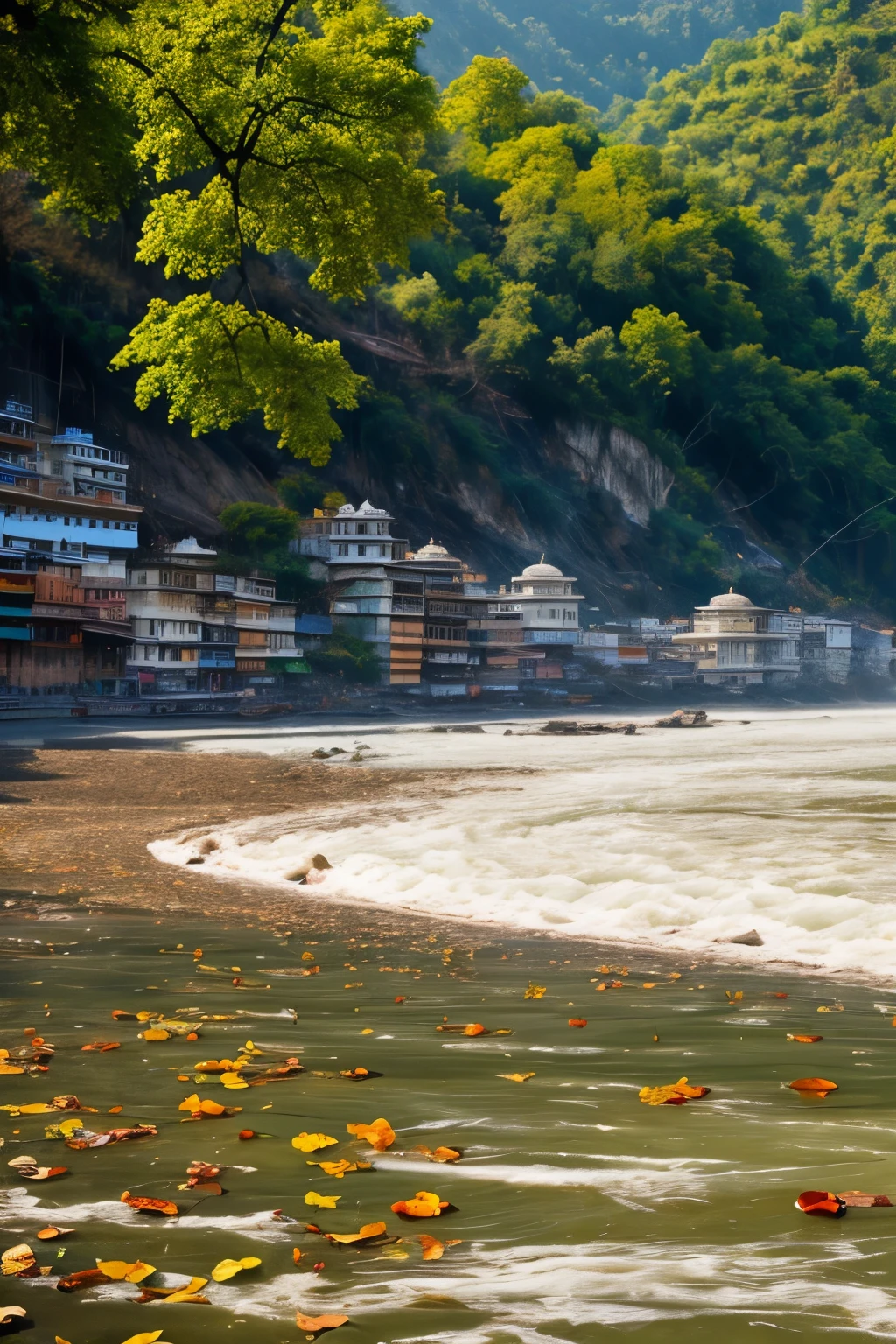 Immerse yourself in the enchanting sights and sounds of Rishikesh with hyper-realistic photography. Each ripple on the Ganges, every leaf on the trees, meticulously captured to breathe life into this sacred city. Witness the magic of Rishikesh through the lens of a Canon R5 camera, utilizing a 70-200mm Lanse for exceptional quality images. Revel in the details of every texture, every hue, and every nuance as Rishikesh unfolds before your eyes. (Hyper-realistic details: 1.4), High resolution, Ultra-detailed, Sharply focused, Radiant colors, Juxtap