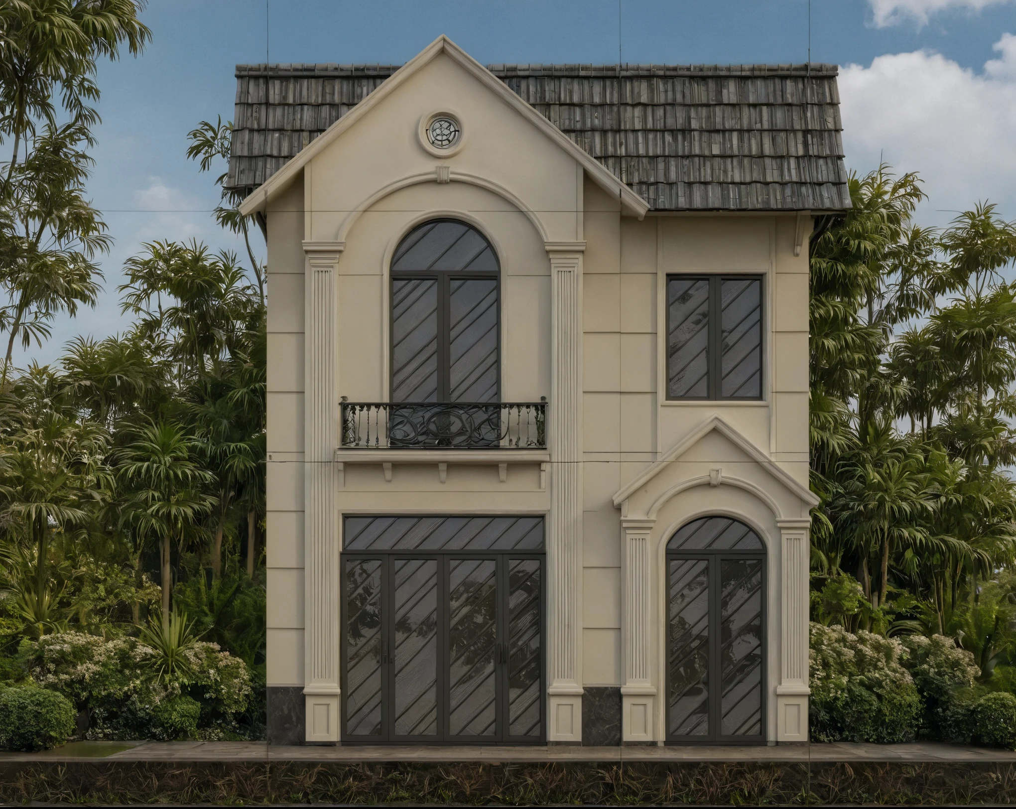 Raw photo,Masterpiece, high quality, best quality, authentic, super detail,
exterior, outdoors, house style indochine on the street ,aiaigroup
road,pavement, grass, trees, sky, cloud, (day:1.1)