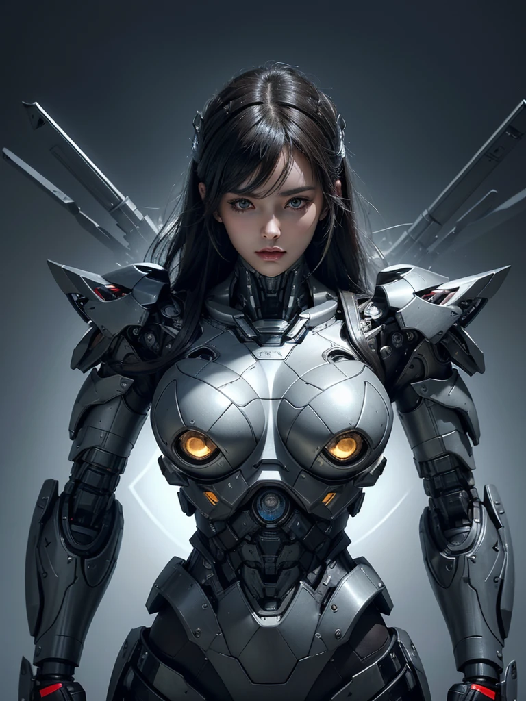 Textured skin, Super Detail, high details, High quality, Best Quality, hight resolution, 1080p, hard disk, Beautiful,(cyborgs),Boob missiles,Machine gun on the back,beautiful cyborg woman,Mecha Cyborg Girl,Battle Mode,Girl with a Mecha Body,Fulll body Shot