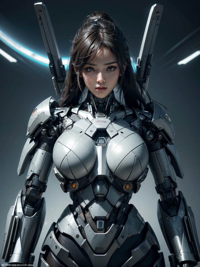 Textured skin, Super Detail, high details, High quality, Best Quality, hight resolution, 1080p, hard disk, Beautiful,(cyborgs),Boob missiles,Machine gun on the back,beautiful cyborg woman,Mecha Cyborg Girl,Battle Mode,Girl with a Mecha Body,Fulll body Shot