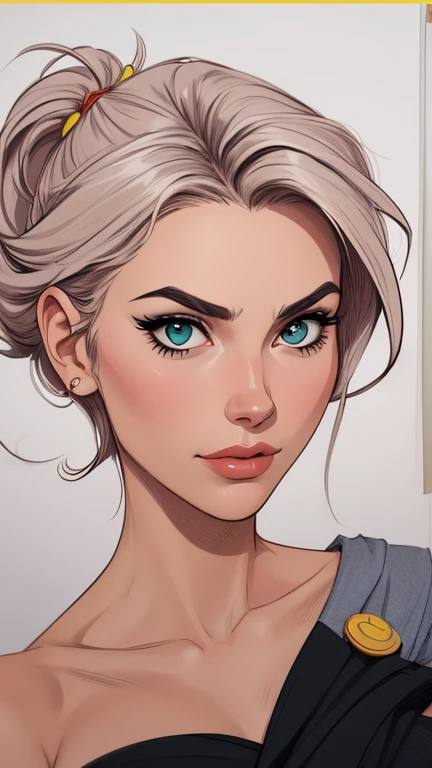 estilo de desenho animado:1.2),  Jenifer  Connelly mulher Imagem de desenho animado de uma mulher , roupas sensuais , garota super fofa, authoritarian would be facial expressioncartoon style illustration, estilo de arte dos desenhos animados, estilo de arte dos desenhos animados, digital illustration style, design de personagens altamente detalhado, arte digital detalhada fofa, City fan art, design de personagem retrato, beautiful digital illustration, retrato de alta qualidade, arte em quadrinhos, retrato do design do personagem, white background Buso without clothes and medium breasts beautiful and symmetrical body curves Cartoon style
