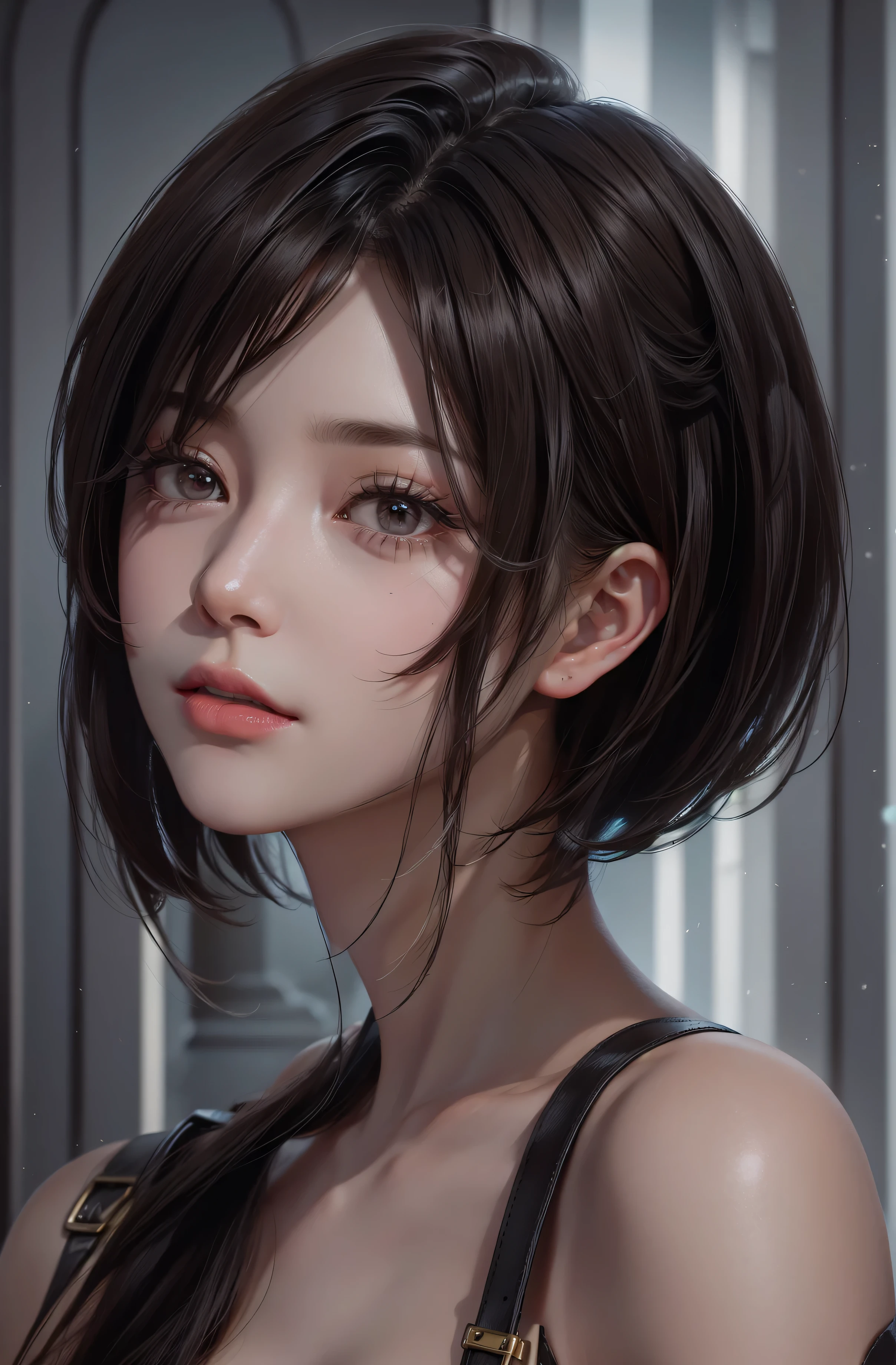 (Representative works: 1.3), (8K, realistic, RAW photo, best image quality: 1.4), (30 year old mature woman),small face, beautiful face, (realistic face),no makeup、natural makeup、light makeup、 (Dark brown, short hair: 1.3), beautiful hairstyle, realistic eyes, detailed and beautiful eyes, (realistic skin), beautiful skin, (sweater),、Bust A cup、 confused, charm, 超High resolution, Super realistic, High resolution, golden ratio, ff tifa、gray background、