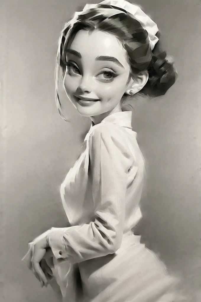 actual,maid,A face as delicate as Audrey Hepburn
(best quality, masterpiece, original photo,Super detailed:1.2), 1 girl,alone,looking at the audience,Smile