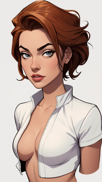 estilo de desenho animado:1.2), Lindsay Lohan mulher Imagem de desenho animado de uma mulher , roupas sensuais , garota super fofa, authoritarian would be facial expressioncartoon style illustration, estilo de arte dos desenhos animados, estilo de arte dos desenhos animados, digital illustration style, design de personagens altamente detalhado, arte digital detalhada fofa, City fan art, design de personagem retrato, beautiful digital illustration, retrato de alta qualidade, arte em quadrinhos, retrato do design do personagem, white background Buso without clothes and medium breasts, beautiful and symmetrical body curves