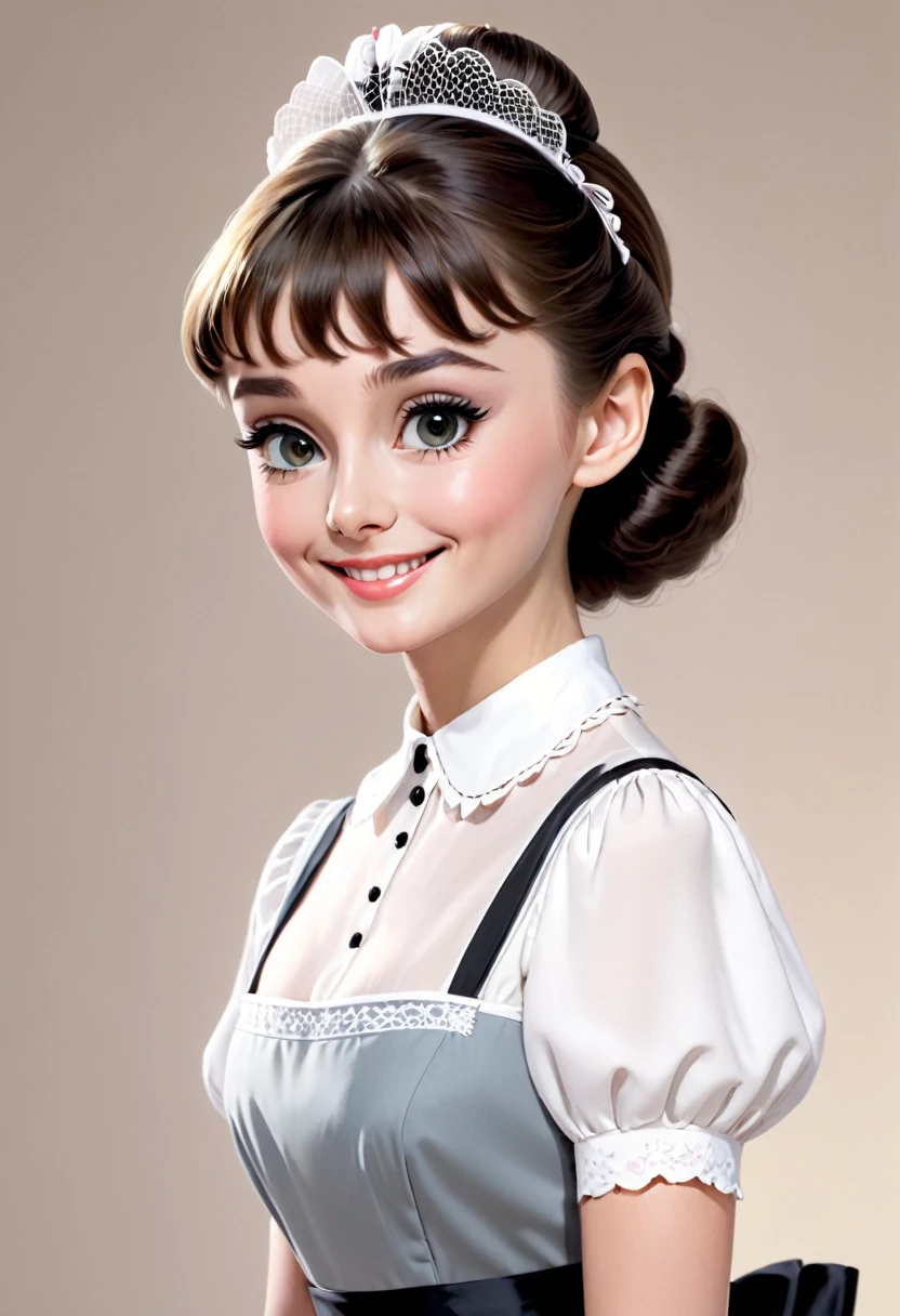 actual,maid,A face as delicate as Audrey Hepburn
(best quality, masterpiece, original photo,Super detailed:1.2), 1 girl,alone,looking at the audience,Smile
