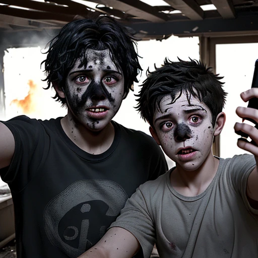 A slapstick comedy about two boys caught in a house explosion, left in tatters and covered in soot, taking selfies.