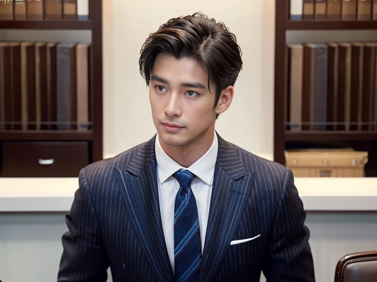 28-year-old refreshing and handsome employee、　（Super handsome guy in S-class suit）、　Japanese 28-year-old man、　merchant、　ultra luxury suit、　striped suit、　office、　Stand up in a suitＳClass young handsome man、　striped suit、　office、　Stand up in a suitＳClass young handsome man、　striped suit、　（High-detail photos from CG Unity 8K）、　（a very detailedＳClass handsome guy）、　（The photos are real）、　　（（top quality））、　Super detailed、　（masterpiece）、　Ultra high quality、　High、　gentleman、、　（masterpiece）、　Ultra high quality、　High、　gentleman、very beautiful hair、　bright photos、　As handsome as a model、　As handsome as an idol、　luxury watches、