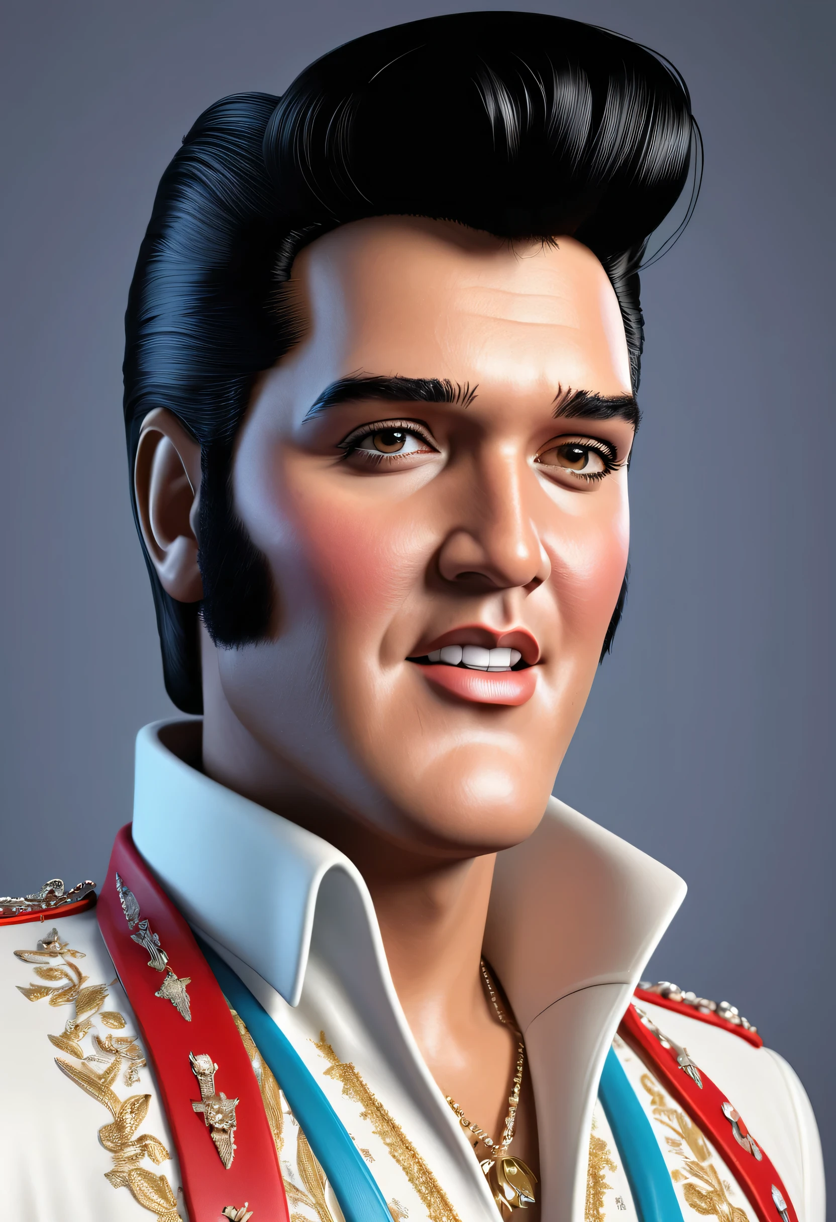 elvis presley portrait, high quality , 8k, caricature, rpg style, cartoon