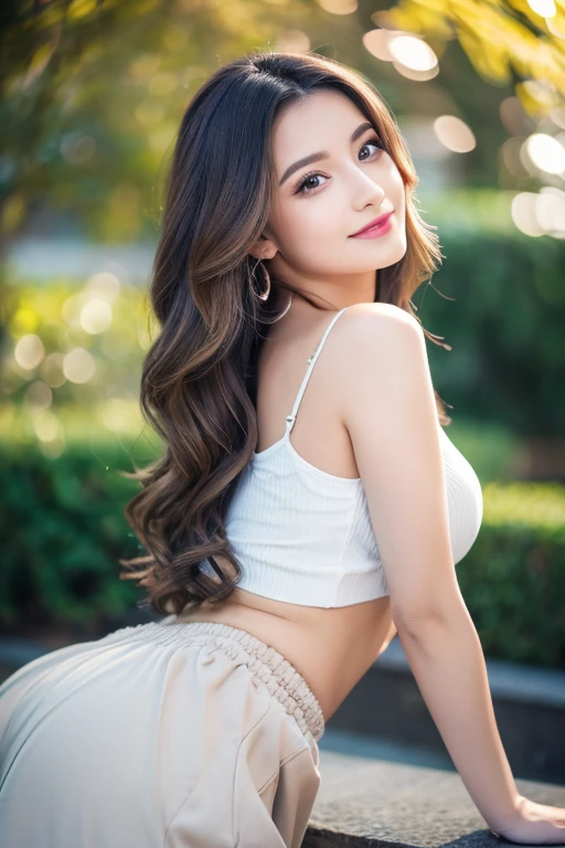 TeeTee3,(best quality,4k,8k,highres,masterpiece:1.2),ultra-detailed ,beautiful detailed eyes,beautiful detailed lips,extremely detailed eyes and face,longeyelashes,dark wavy hair,[brunette],vivid colors,light brown skin tone,[charming smile],natural beauty,1girl,[relaxed posture],[gentle gaze],bokeh,studio lighting,full body waist up pose , various shot angle 