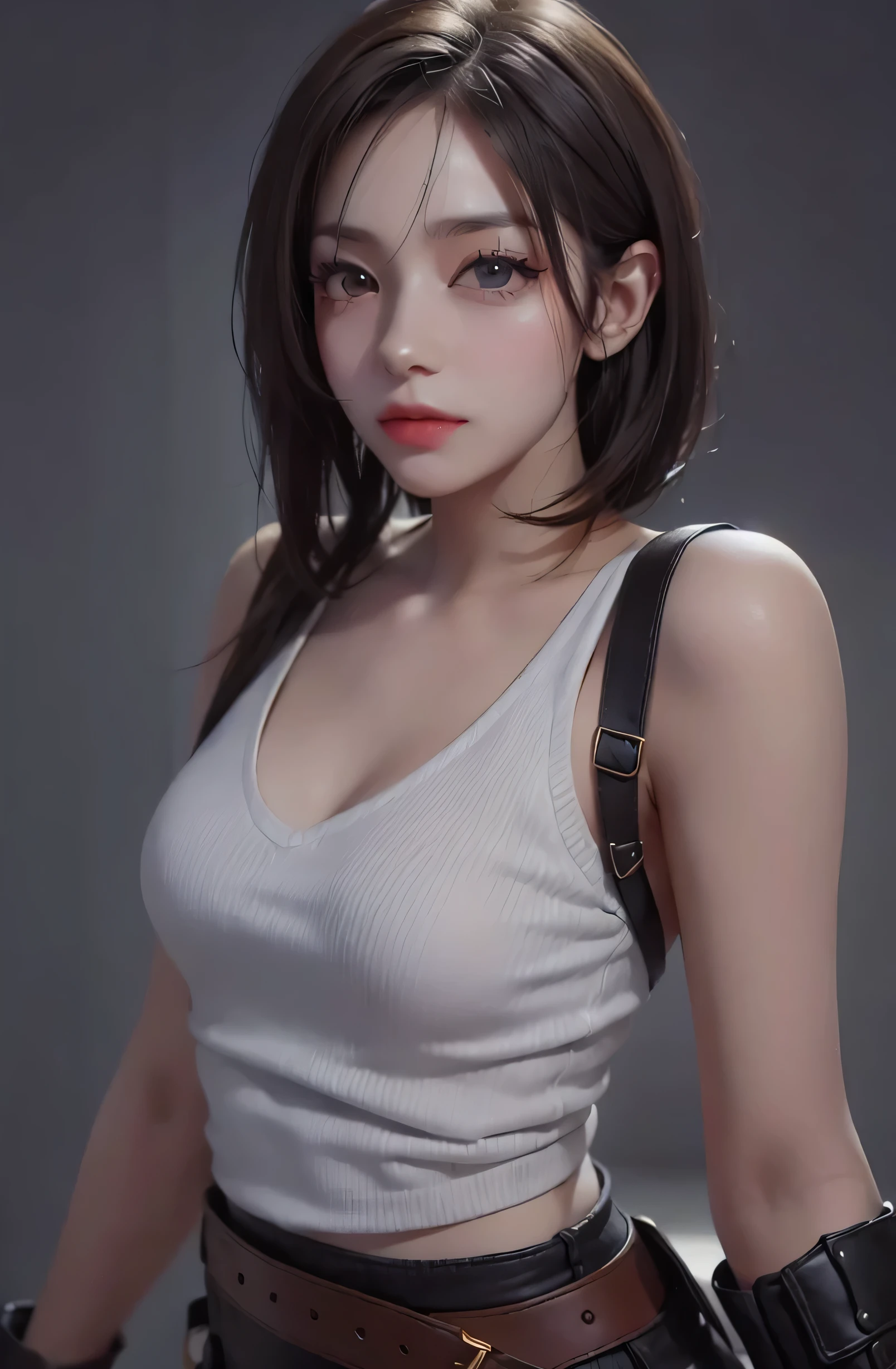 (Representative works: 1.3), (8K, realistic, RAW photo, best image quality: 1.4), (30 year old mature woman),small face, beautiful face, (realistic face),no makeup、natural makeup、light makeup、 (Dark brown, short hair: 1.3), beautiful hairstyle, realistic eyes, detailed and beautiful eyes, (realistic skin), beautiful skin, (sweater),、Bust A cup、 confused, charm, 超High resolution, Super realistic, High resolution, golden ratio, ff tifa、gray background、