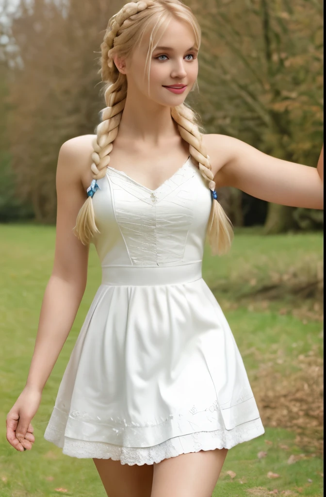 Beautiful Sophitia, Sophie Tia with her attractive thighs, Sophietia in a white dress, Sophitia's whole body, Blonde Sophie Tia, Sophietia with braids,