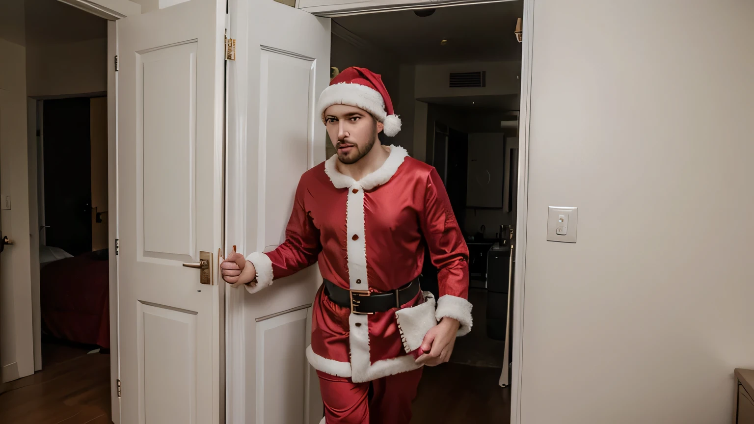 Alfonso Herrera (Sense8) with Santa hat, male frontal nudity showing his flaccid penis with body hair brothers