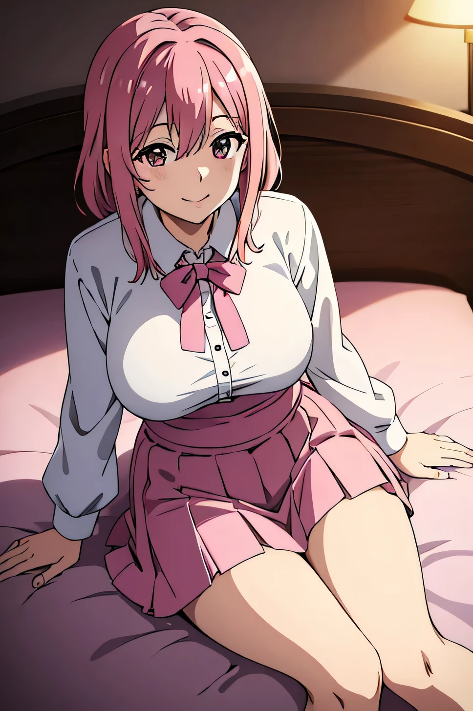 Redhead girl with spread legs, Girl with short hair wearing white panties,The ribbon cuts into the crotch, Moriman, Crab crotch, Sheer areola, legs open at M, taken from below, Ass meat, biting panties, buttocks visible,, Red eyes, Sideways Look, Watery eyes, terrified face, Beautiful woman, Lying in bed, Realistic, Masterpiece, High quality,Blue hat, Hat, bow, Pink bow tie, school uniform, blue jacket, Jacket, Skirt, grey skirt, shirt, White shirt, Foot, Black socks