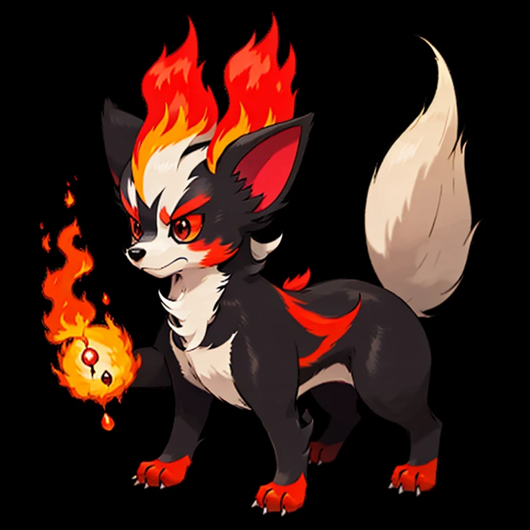 A power full pokemon powers of fire. It has black and red colour on its body. It is based on a little dog who has head shape like a rocket with fire to boost its speed.it lives in mumbai city. 