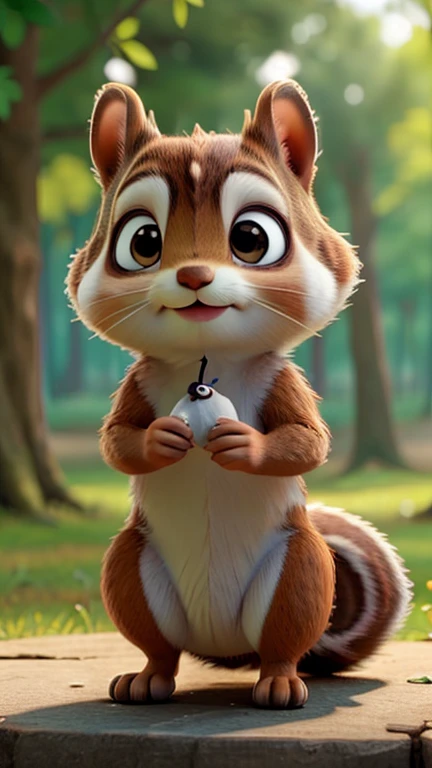 A little squirrel is very cute，It has soft fur and big eyes.
