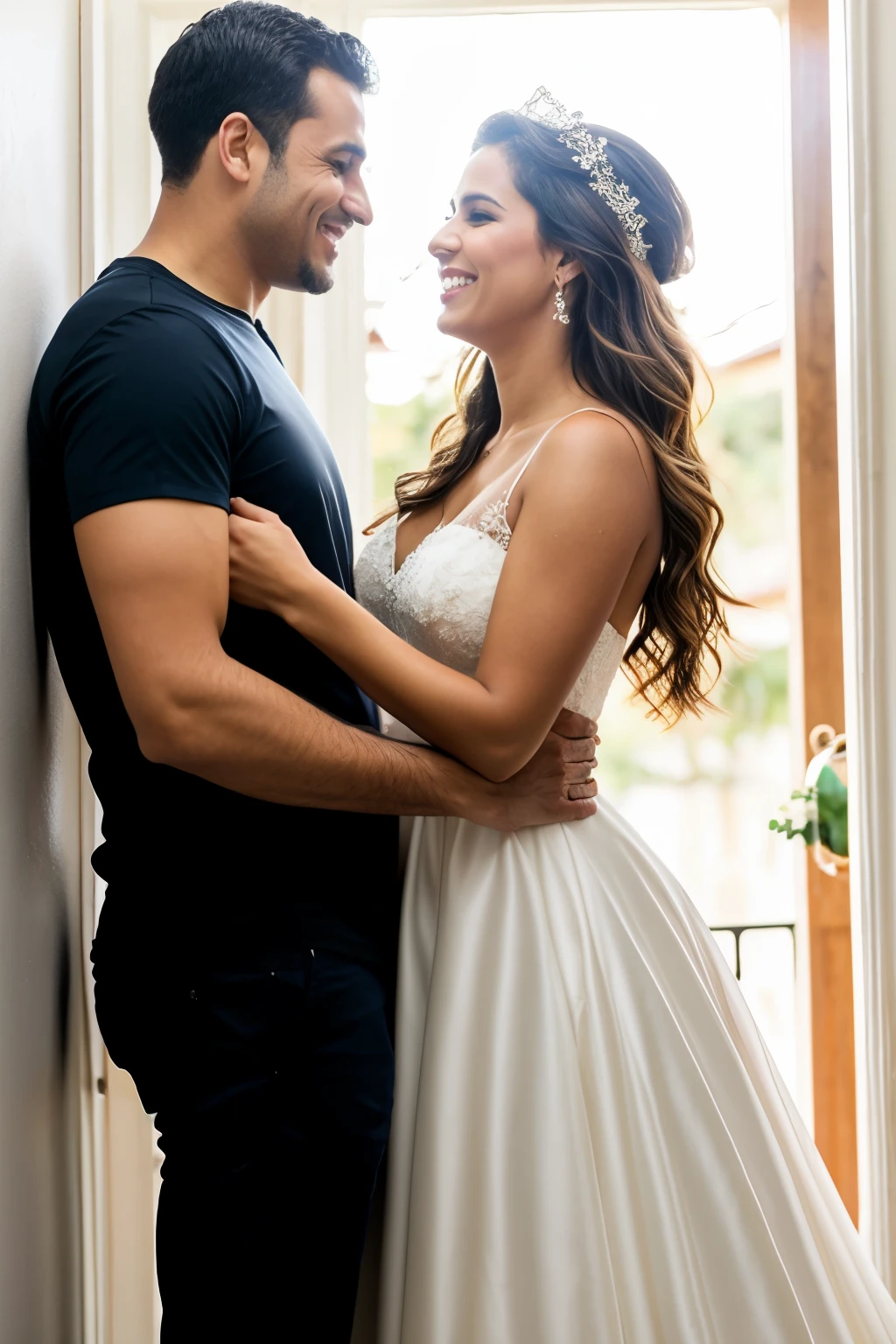 Mulher bonita; marido ao lado; casal.