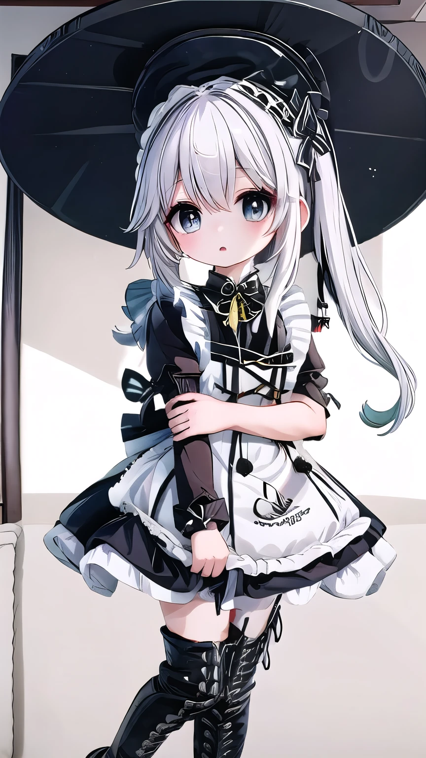 white hair，loli，Nasida，maid outfit