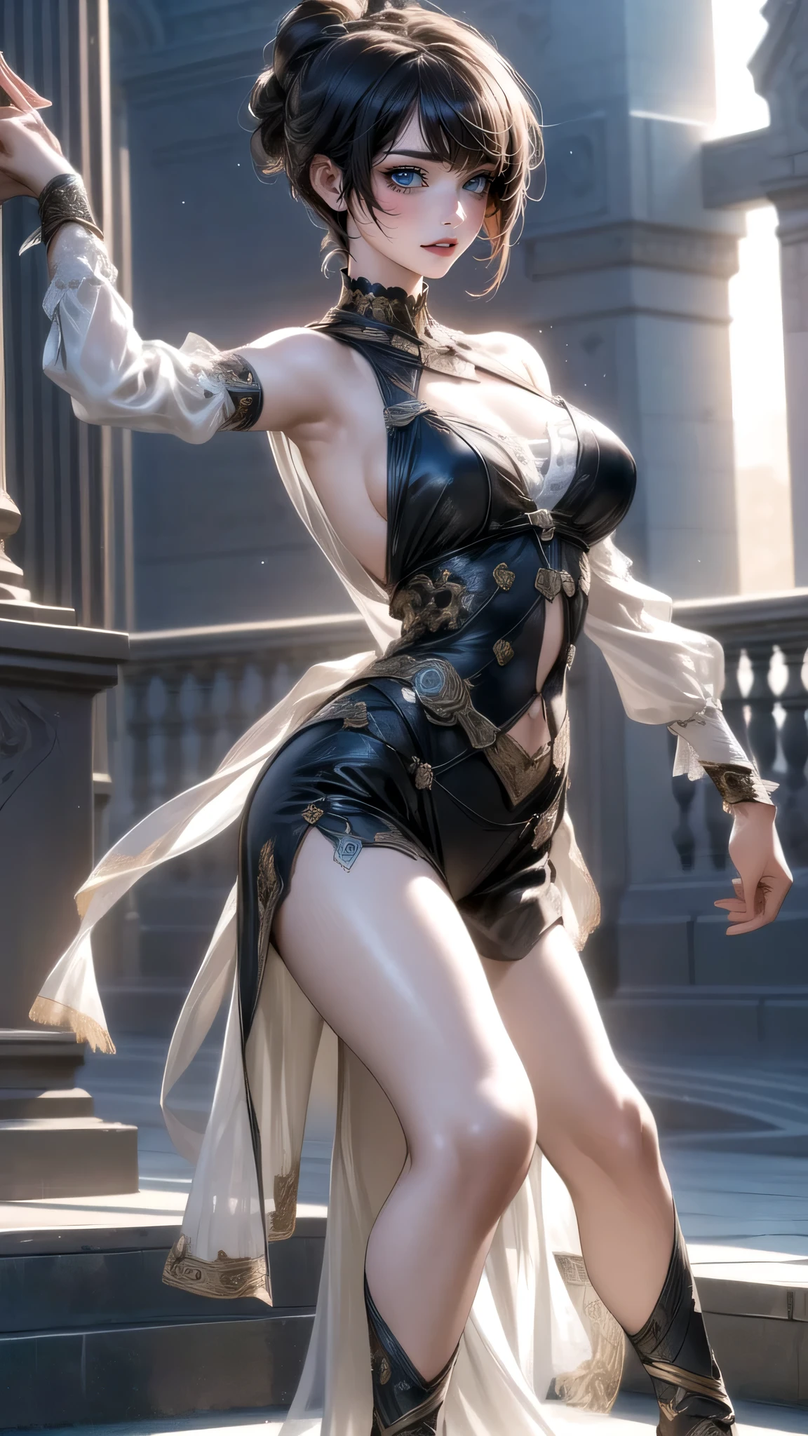 (Thin type),(large breasts),(random dance pose:1.5),(random hairstyle),(Highest image quality,(8K), Ultra-realistic, Best Quality, High quality, High Definition, high quality texture, high detailing, Beautiful detailed, fine detailed, extremely details CG, Detailed texture, realistic representation of face, masterpiece, presence)
