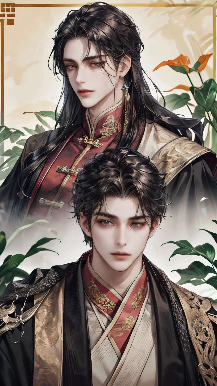 (Absurd, High quality, Ultra detailed, Careful with face) 1man with perfection dark eyes and long black-hair. Mid-twenties aged man is cultivator of chinese ancient cultivation, beautiful handsomely. A long robe and extremely long hair.