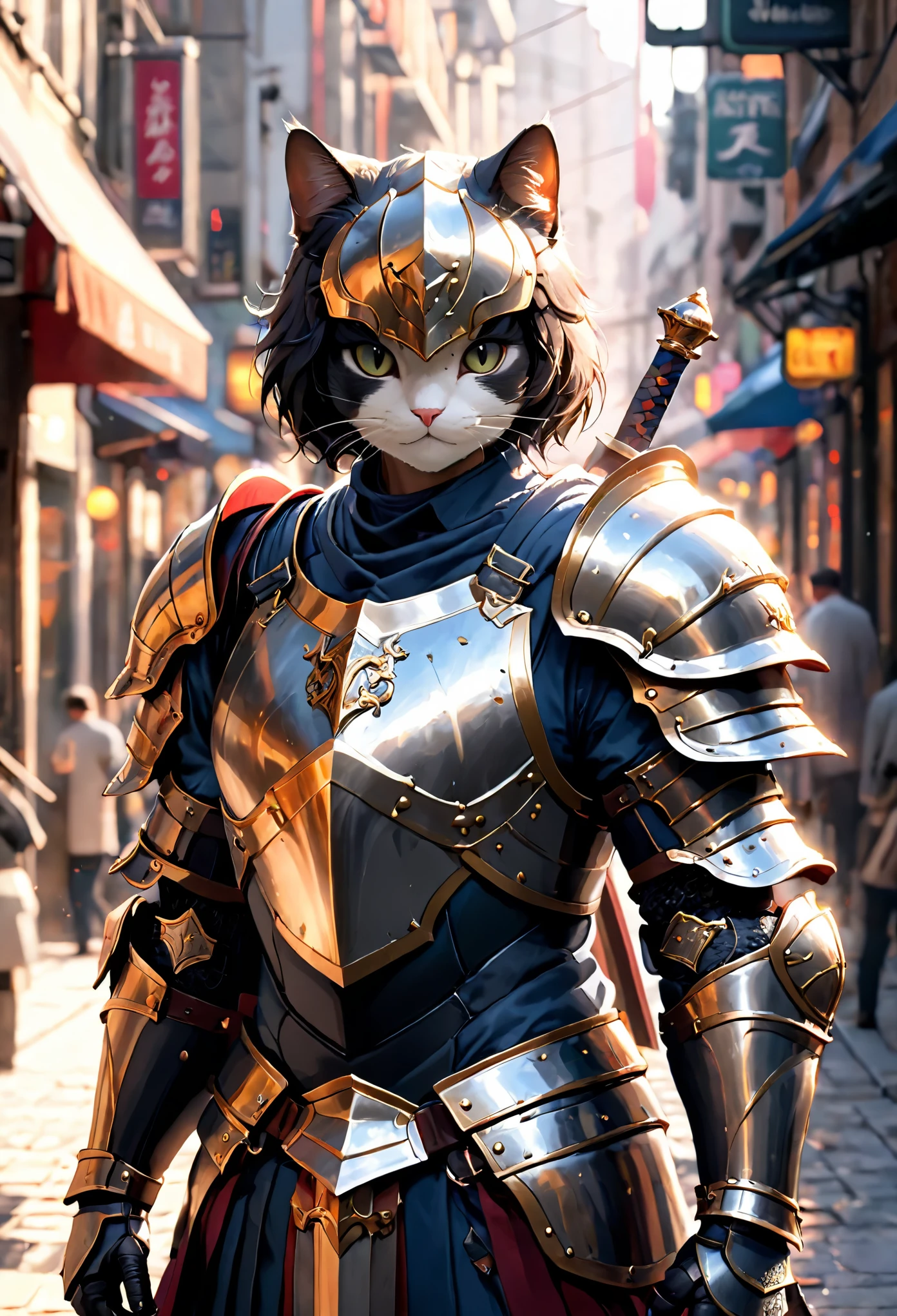 Cat Knight，armor，sword，8k，Super fine，masterpiece