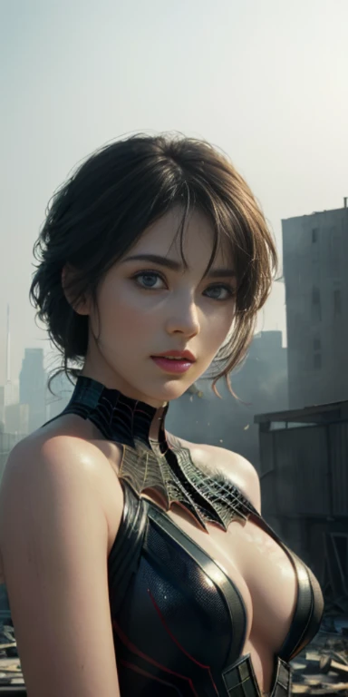 (1girl:1.3), solo, (((extremely detailed face))),(((extremely detailed eyes and face))),beautiful detailed eyes,body-parts__, official art, unified 8k wallpaper, super detailed, beautiful and aesthetic, beautiful, masterpiece, best quality, raw, masterpiece, super fine photo, best quality, super high resolution, photorealistic realism, sunlight, full body portrait, amazing beauty,, dynamic pose, delicate face, vibrant eyes, (from the front), she is wearing a Spider-man suit, naked breasts, suit open showing beautiful naked breasts, red and black color scheme, spider, very detailed abandoned warehouse background, Detailed face, detailed complex busy background, messy, gorgeous, milky white, highly detailed skin, realistic skin details, visible pores, sharp focus, volumetric fog, 8k uhd, DSLR, high quality, film grain, fair skin, photo realism, lomography, huge metropolis in future dystopia, seen from below, translucent
