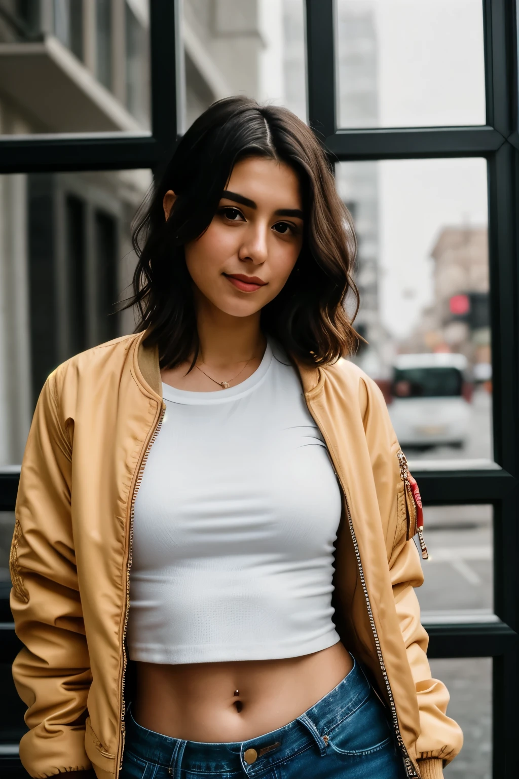RAW photo, a portrait photo of 20 y.o italian woman in casual clothes, nigth, city street, (high detailed skin:1.2), 8k uhd, dslr, soft lighting, high quality, film grain, Fujifilm XT3