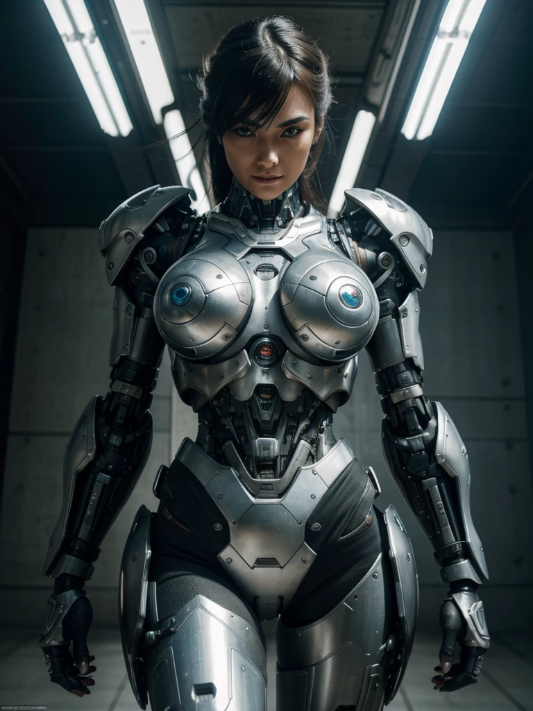 Textured skin, Super Detail, high details, High quality, Best Quality, hight resolution, 1080p, hard disk, Beautiful,(cyborgs),Boob missiles,Machine gun on the back,beautiful cyborg woman,Mecha Cyborg Girl,Battle Mode,Girl with a Mecha Body,