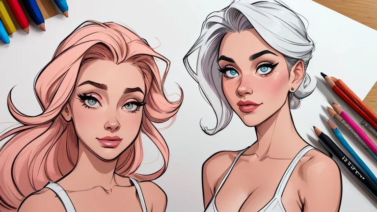 estilo de desenho animado:1.2), fundo branco mulher Imagem de desenho animado de uma mulher , roupas sensuais , garota super valente destemida , cartoon style illustration, estilo de arte dos desenhos animados, estilo de arte dos desenhos animados, digital illustration style, design de personagens altamente detalhado, arte digital detalhada fofa, City fan art, design de personagem retrato, beautiful digital illustration, retrato de alta qualidade, arte em quadrinhos, retrato do design do personagem, white background Busty without clothes and medium breasts female character cast of friends with 80's clothes and 80's hairstyle Cartoon style