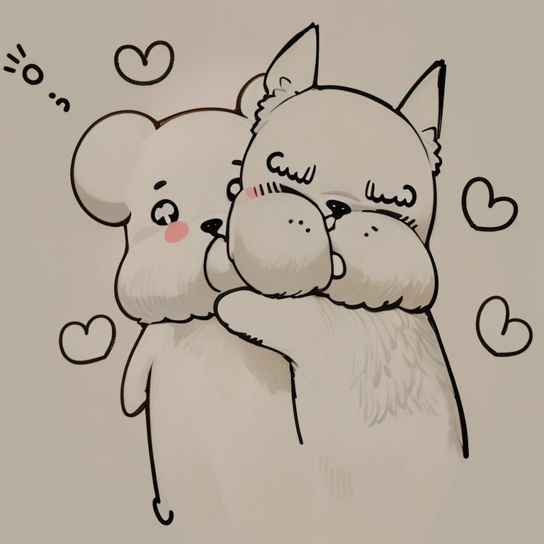 theRe is a dRawing of a dog hug hug each otheR, cute dRawing, Snuggle up close, hug, fuRRaffinity, they aRe in love, doodle addicts, kissing togetheR cutely, simple line aRt, cute detailed aRtwoRk, (inktobeR), ah, R/ah, cute aRtwoRk, thick line aRt, caRtoonish cute, hand dRawn caRtoon, doodle