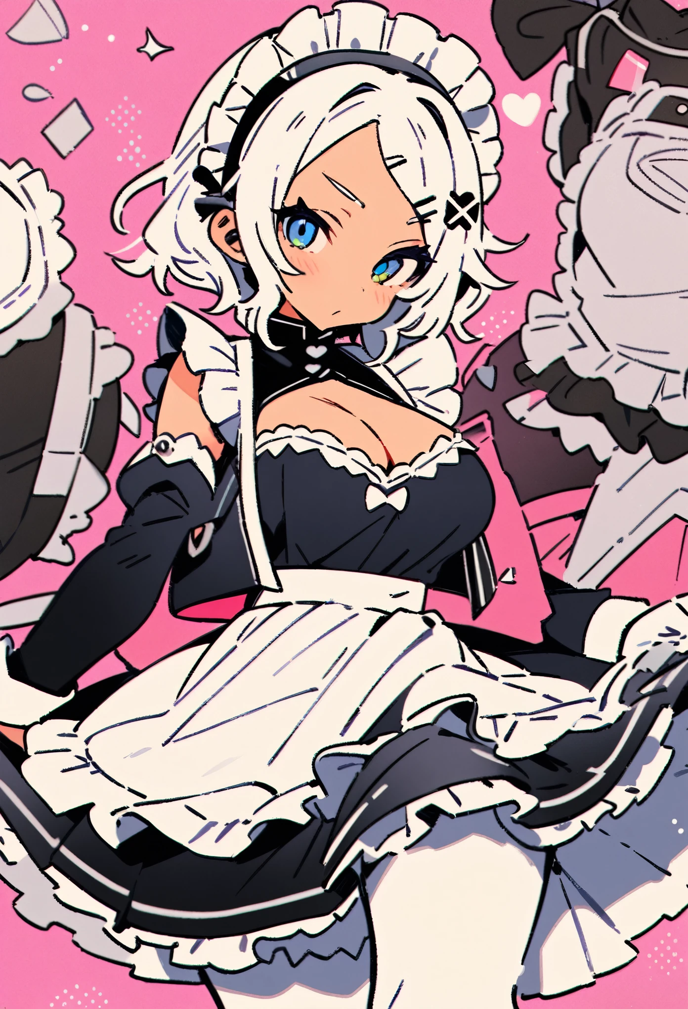 maid,maid aplon,maid headdress,
vest,cleavage cutout,
frilly skirt,((((masterpiece)))), best quality, very_high_resolution, large_filesize, full color