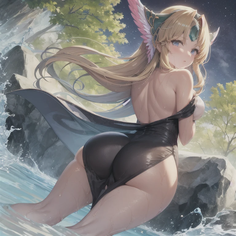 character \(series\), breaking, lora:riesz1-000014:1, open towel,
break,
ultra detailed, master piece, cute, pretty, beautiful, 8k, , Skeletal structure like Japanese,
break,
(shot from behind:1.4), ( looking down: 1.2), (face close-up: 1.3), Clearly defined facial contours, Glossy illustration, body on right side,
break,
exact fingertips, exact toes, (nude: 1.3), (1 large wet white towel covering breasts and pubic area: 1.3), , (Sitting with his knees in his arms: 1.3), flushed cheeks, Embarrassed expression, (Underwear can be seen through gaps in clothing: 1.3 ), colored inner hair, (slender: 1.3), (toned body: 1.2), (thin thighs: 1.2), delicate body, slender, (moderately tight clothing on body: 1.4), (clothing wet and transparent: 1.4), damp hair, beautiful breasts, D cup, age 20, age 10, red nail polish, full-body bathing in hot spring
break,
Late night view, cypress bath, country, abandoned village, outdoors, open, open-air bath with view of shore,
