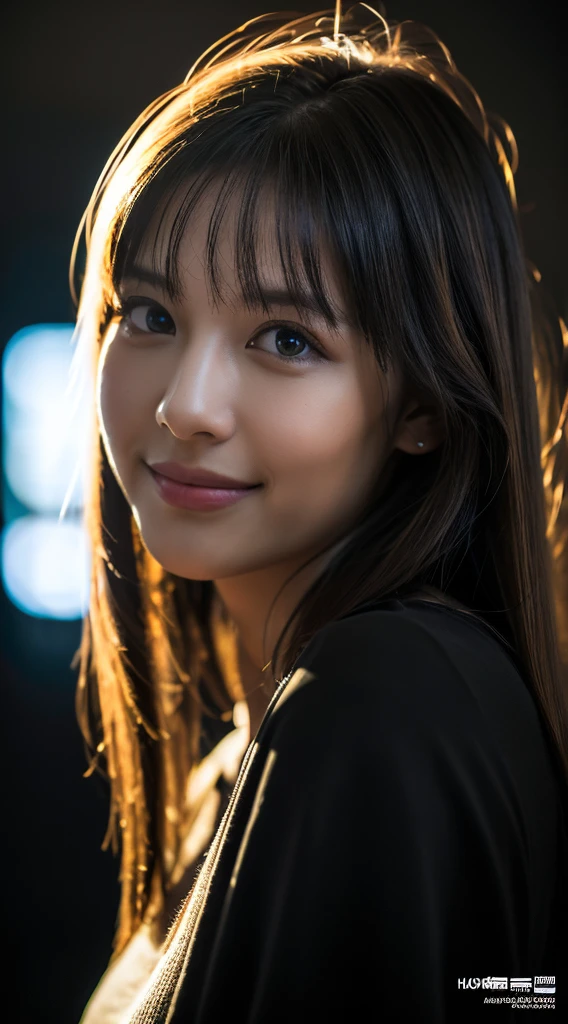 highest quality, epic realistic, ((in the pitch black darkness :1.4)), ((portrait:1.5)),(background: dark ) high contrast ,glorious picture, lowest lux, lighting face, she's comfortable, wearing nothing, looks incredible, (8k, Raw photo, Highest quality),(epic realistic:1.5), a woman, face,(detailed eyes:0.8),(looking at the camera:1.4), (Highest quality), ( high contrast, deep shadows),Intricate details,cinematic,((skin:1.4)), (long dark hair:1.3), long hair, messy ,(Hdr:1.5),Detailed, colors, Superior quality, Masterpiece, Raw Photo (20-year-old, looking at viewer), beautiful, (wearing plain yellow shirt,), perfect, natural, perfect composition, portrait, perfect face, smiling expression, Captivating eyes, Bright details, Tight lips, (High Skin Detail),, (blue tint: 0.6), (sale: 0.8), (bloody: 0.7), Key lighting , (backlight: 0.5), Medium depth of field, Canon 5d, 50mm lens, f/4 apertures, (Ultra-detailed, Complex detail), sharp focus, soft colors, 8k, Absurd, 80mm, dark background, photography, smiling,medium ,
