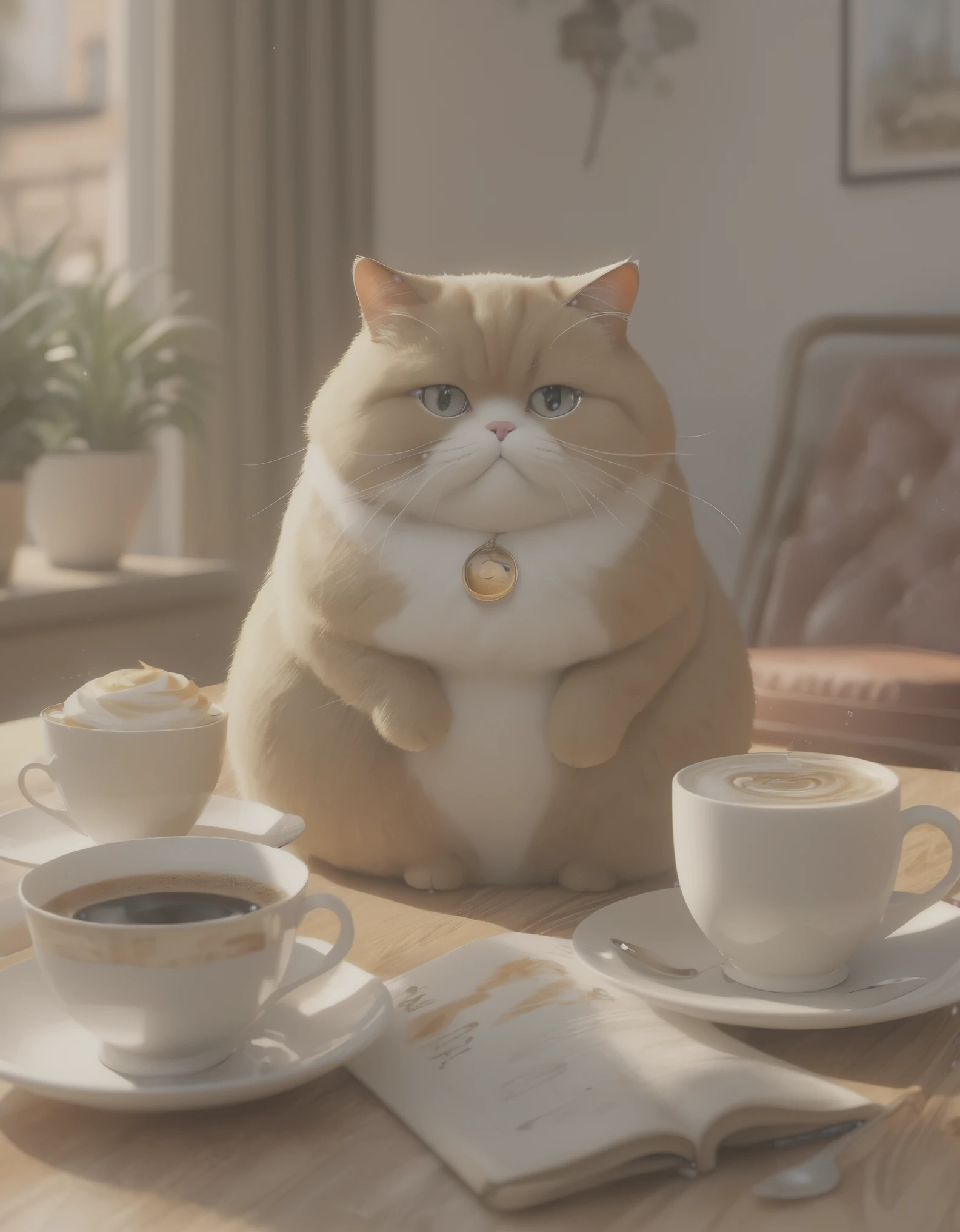 (best quality, 4K, masterpiece :1.3), （Fat coffee cat：1.5）