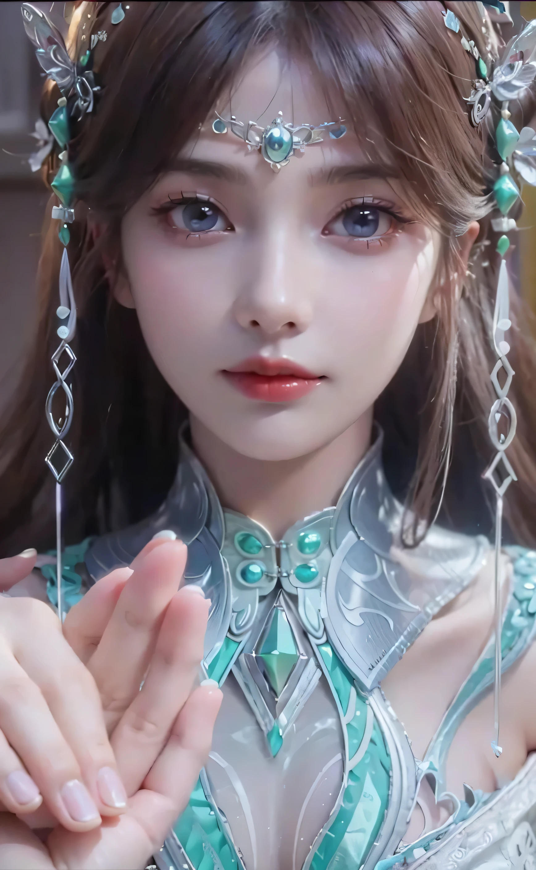 a close up of a woman with a tia on her head, intricate ornate anime cgi style, 4 k detail fantasy, anime cgi, cinematic goddess close shot, inspired by Li Mei-shu, a beautiful fantasy empress, inspired by Lan Ying, smooth anime cg art, close up character, hyperdetailed fantasy character, game cg, ruan jia and artgerm