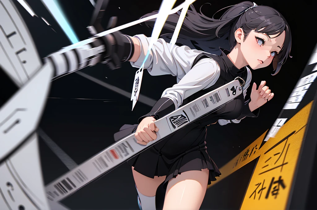 there is a drawing of a woman holding a pair of scissors, sketch of a lucid dream, intoxicatingly blurry, animatic, stylistic blur, [ conceptual art ]!!, blurry and dreamy illustration, motionblur, blurry and glitchy, rough sketch, some background blur, the anime girl is running, black and white manga panel, deblur