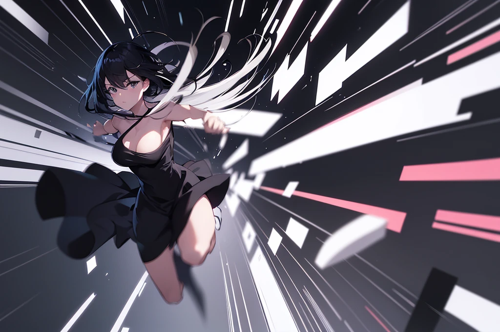 there is a drawing of a woman holding a pair of scissors, sketch of a lucid dream, intoxicatingly blurry, animatic, stylistic blur, [ conceptual art ]!!, blurry and dreamy illustration, motionblur, blurry and glitchy, rough sketch, some background blur, the anime girl is running, black and white manga panel, deblur