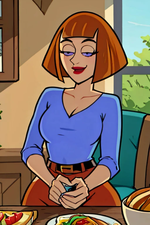 maddie fenton, cooking breakfast, being a good mom, horny, casual outfit, one girl, solo, looks at you longingly, begging you for sex, seductive