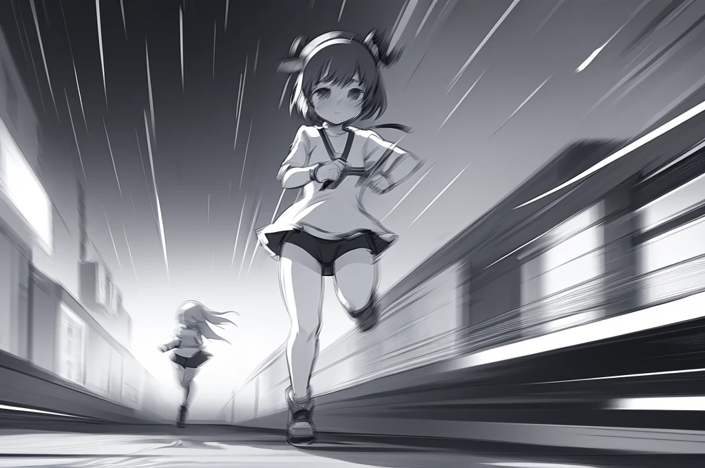 there is a drawing of a woman holding a pair of scissors, sketch of a lucid dream, intoxicatingly blurry, animatic, stylistic blur, [ conceptual art ]!!, blurry and dreamy illustration, motionblur, blurry and glitchy, rough sketch, some background blur, the anime girl is running, black and white manga panel, deblur