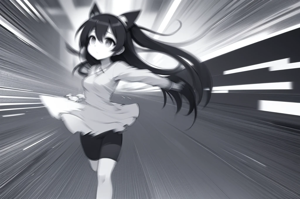 there is a drawing of a woman holding a pair of scissors, sketch of a lucid dream, intoxicatingly blurry, animatic, stylistic blur, [ conceptual art ]!!, blurry and dreamy illustration, motionblur, blurry and glitchy, rough sketch, some background blur, the anime girl is running, black and white manga panel, deblur