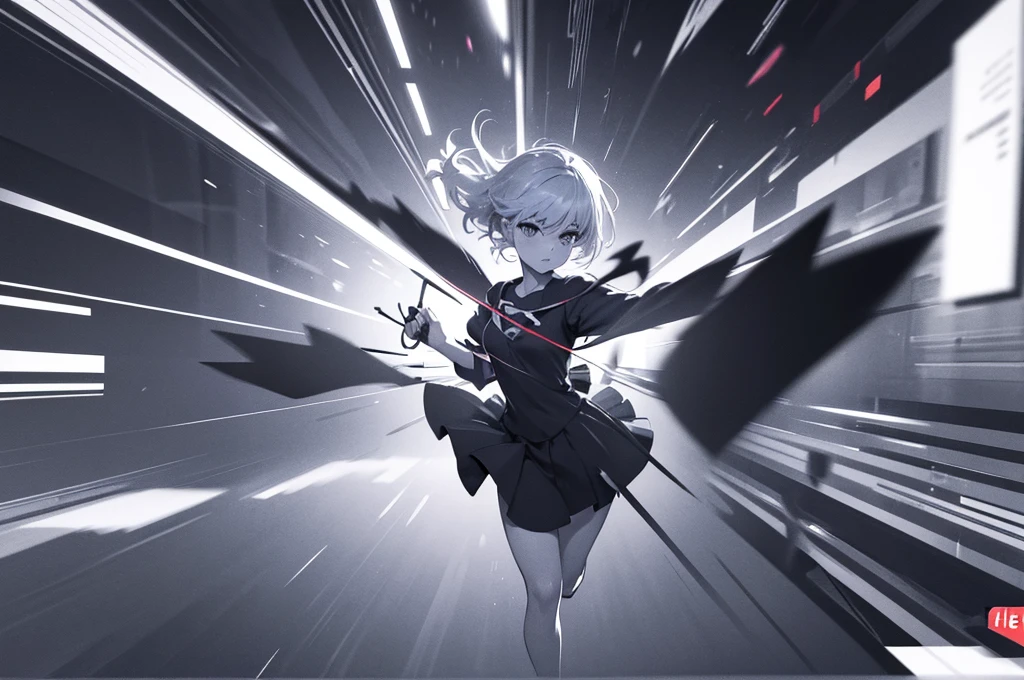 there is a drawing of a woman holding a pair of scissors, sketch of a lucid dream, intoxicatingly blurry, animatic, stylistic blur, [ conceptual art ]!!, blurry and dreamy illustration, motionblur, blurry and glitchy, rough sketch, some background blur, the anime girl is running, black and white manga panel, deblur