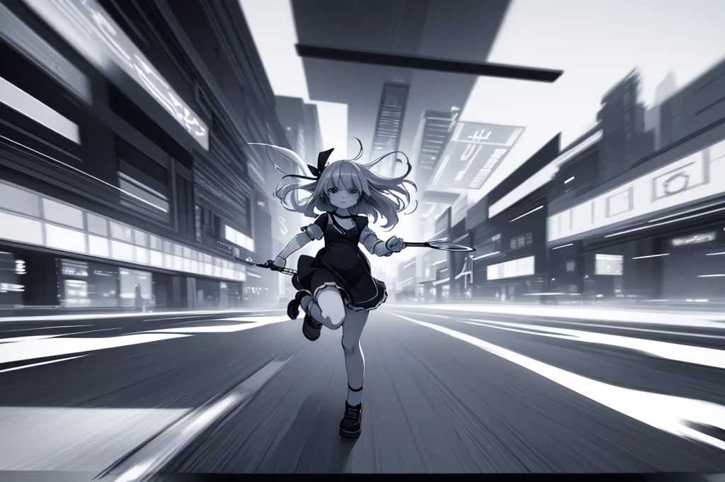 there is a drawing of a woman holding a pair of scissors, sketch of a lucid dream, intoxicatingly blurry, animatic, stylistic blur, [ conceptual art ]!!, blurry and dreamy illustration, motionblur, blurry and glitchy, rough sketch, some background blur, the anime girl is running, black and white manga panel, deblur