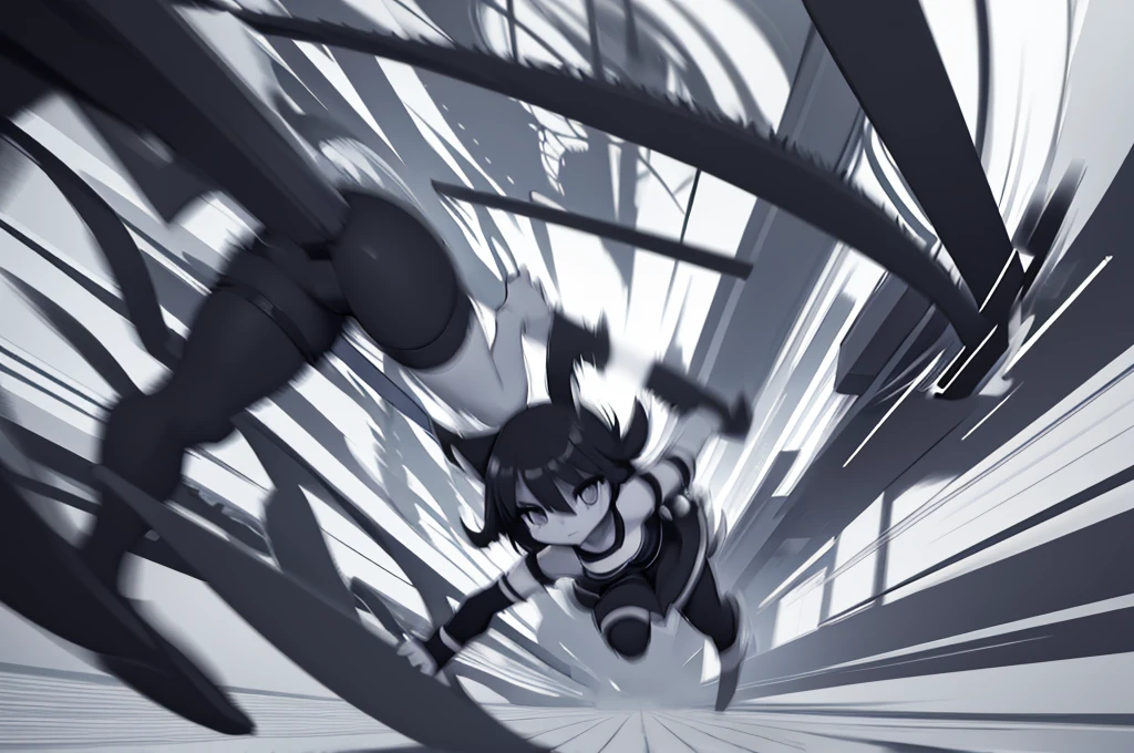 there is a drawing of a woman holding a pair of scissors, sketch of a lucid dream, intoxicatingly blurry, animatic, stylistic blur, [ conceptual art ]!!, blurry and dreamy illustration, motionblur, blurry and glitchy, rough sketch, some background blur, the anime girl is running, black and white manga panel, deblur