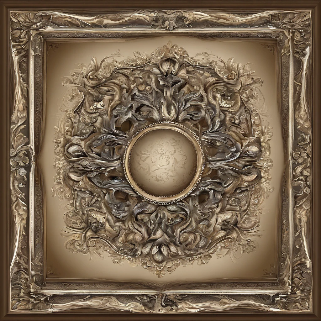 A stunning piece of concept art featuring a luxurious Art Nouveau square type frame with the highest possible contrast, featuring intricate undulations. The frame is ornate and finely crafted, adorned with detailed patterns and colors and delicate curved lines. In the center, there is a round, empty hole, occupying 80% of the frame. The overall design symbolizes the coffee break, exudes elegance and sophistication. The image should have extremely balanced lighting to make details visible across the entire model, with very clear and sharp edges and textures. The design should feature strong shadows and intense highlights to accentuate different levels and surfaces, ensuring that no details are obscured. The overall composition emphasizes the intricate details and overall balance of the design. The overall composition is vibrant and inviting, capturing the essence of a perfect coffee break.